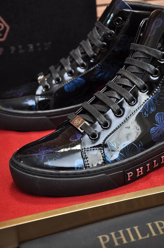 Philipp Plein কালো নীল হাই-টপ প্যাটেন্ট লেদার লাইফস্টাইল স্নিকার 3