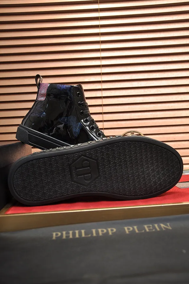 Philipp Plein কালো নীল হাই-টপ প্যাটেন্ট লেদার লাইফস্টাইল স্নিকার 4