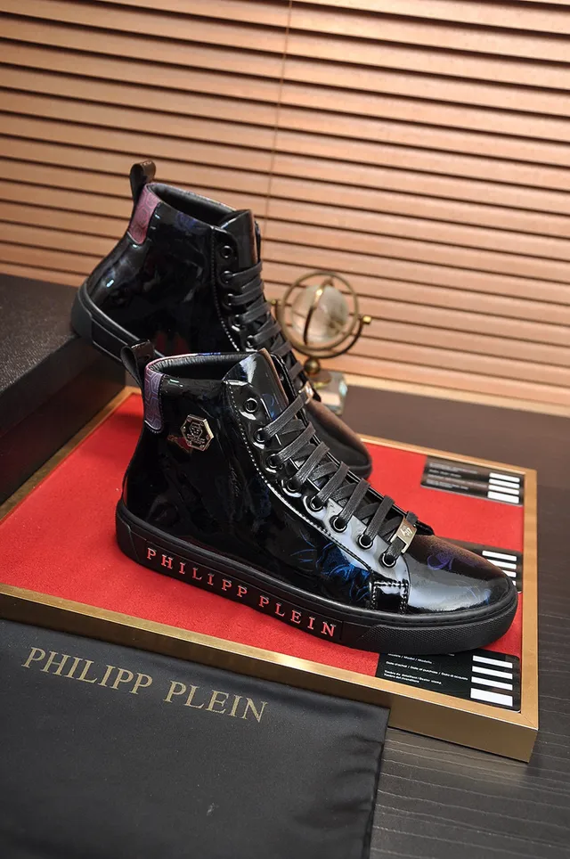 Philipp Plein কালো নীল হাই-টপ প্যাটেন্ট লেদার লাইফস্টাইল স্নিকার 5