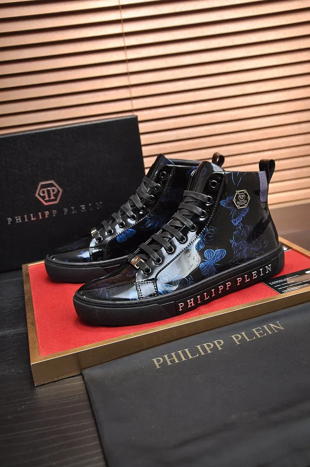 Philipp Plein কালো নীল হাই-টপ প্যাটেন্ট লেদার লাইফস্টাইল স্নিকার 7