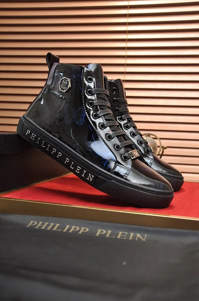 Philipp Plein কালো নীল হাই-টপ প্যাটেন্ট লেদার লাইফস্টাইল স্নিকার 8