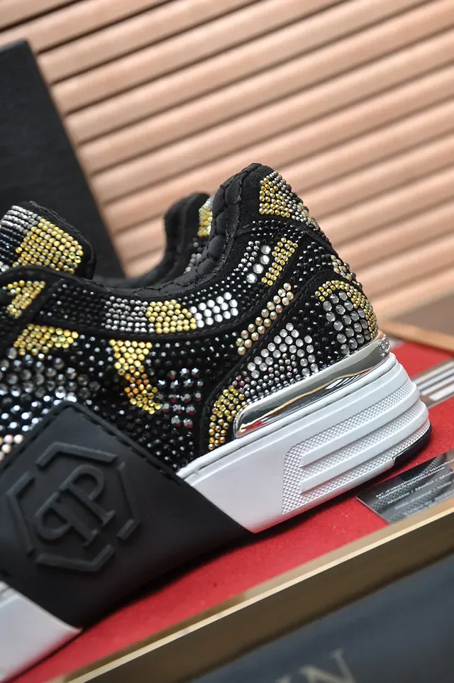 Philipp Plein Black Gold Crystal-Embellished Snake-Print Pattern Lifestyle Sneakers 2