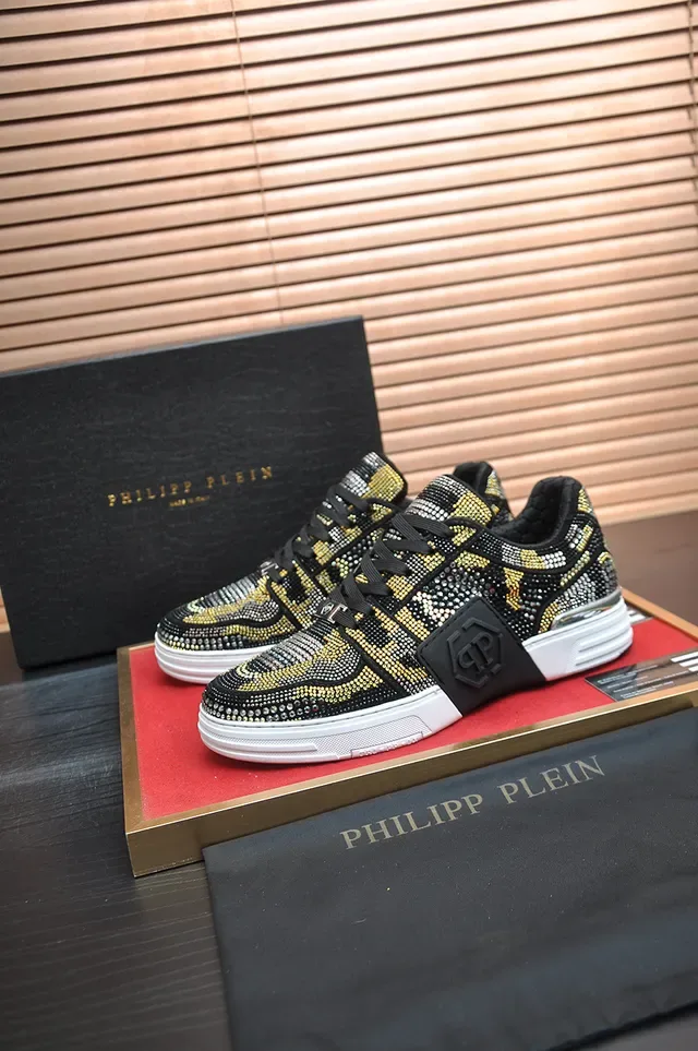 Philipp Plein Black Gold Crystal-Embellished Snake-Print Pattern Lifestyle Sneakers 4