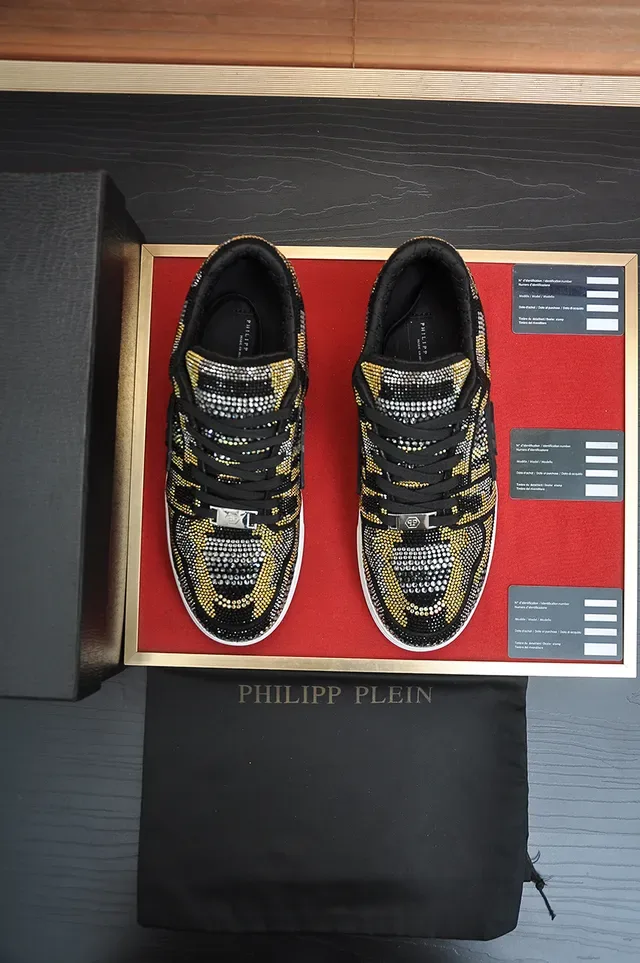 Philipp Plein Black Gold Crystal-Embellished Snake-Print Pattern Lifestyle Sneakers 5