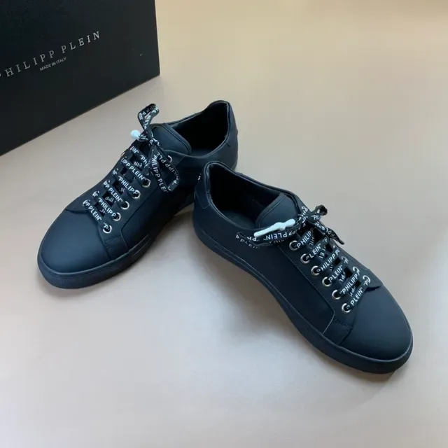 Philipp Plein Negro Dorado Cuero Similar Superior Logo Impreso Cordones Zapatillas Lifestyle 2