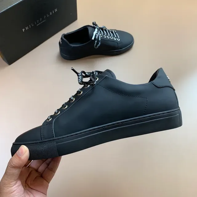 Philipp Plein Negro Dorado Cuero Similar Superior Logo Impreso Cordones Zapatillas Lifestyle 4