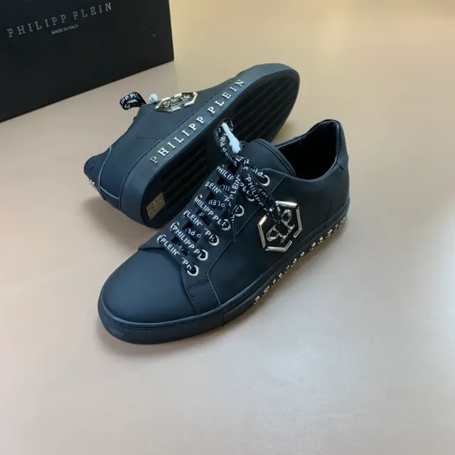 Philipp Plein Negro Dorado Cuero Similar Superior Logo Impreso Cordones Zapatillas Lifestyle 5