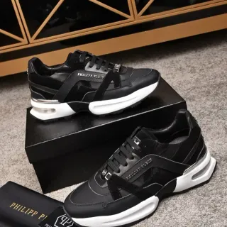 Philipp Plein काला सफेद चंकी मिडसोल मिक्स्ड-मटेरियल अपर लाइफस्टाइल स्नीकर्स