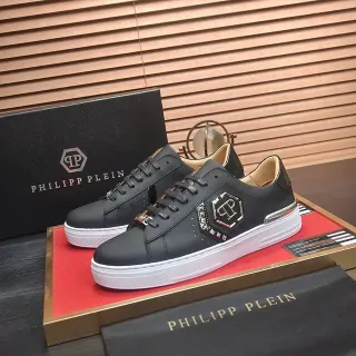 Philipp Plein काला सफेद चमड़ा ऊपरी प्लेटफॉर्म सोल लाइफस्टाइल स्नीकर