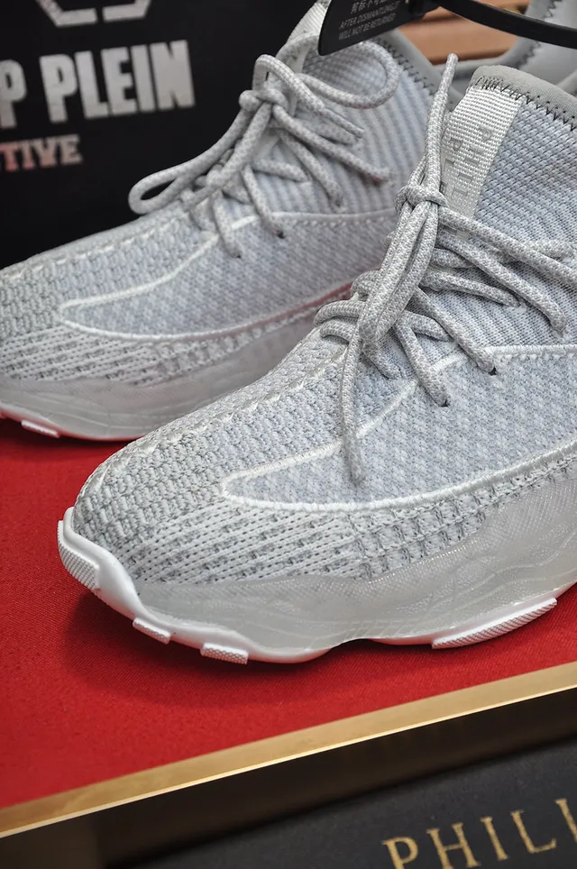 Philipp Plein Gris Blanc Tissu Supérieur Semelle Sculptée Épaisse Chaussures Lifestyle 3
