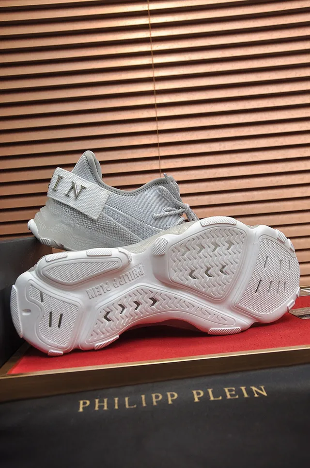 Philipp Plein Gris Blanc Tissu Supérieur Semelle Sculptée Épaisse Chaussures Lifestyle 4