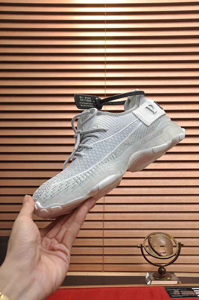 Philipp Plein Gris Blanc Tissu Supérieur Semelle Sculptée Épaisse Chaussures Lifestyle 6