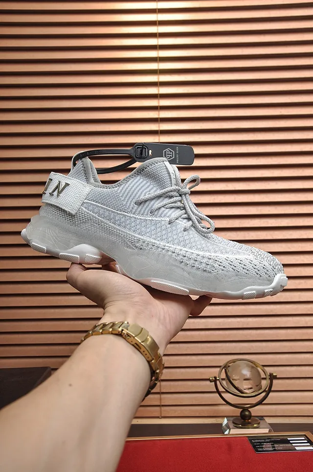 Philipp Plein Gris Blanc Tissu Supérieur Semelle Sculptée Épaisse Chaussures Lifestyle 7