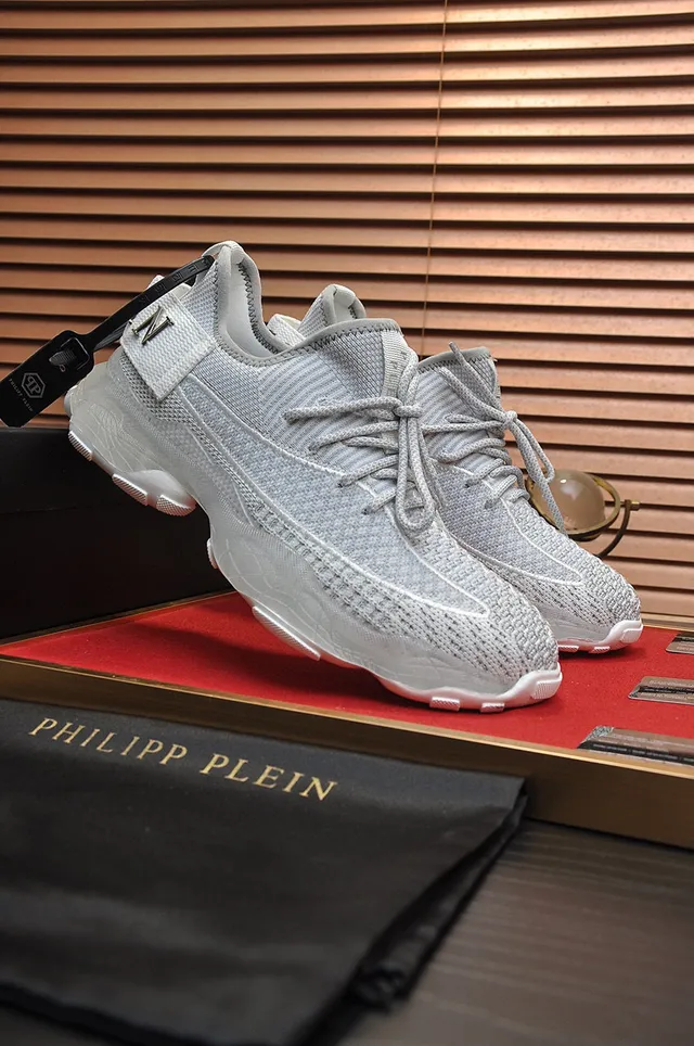 Philipp Plein Gris Blanc Tissu Supérieur Semelle Sculptée Épaisse Chaussures Lifestyle 8