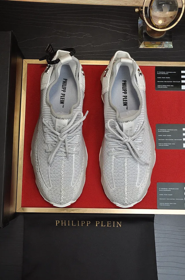 Philipp Plein Gris Blanc Tissu Supérieur Semelle Sculptée Épaisse Chaussures Lifestyle 9