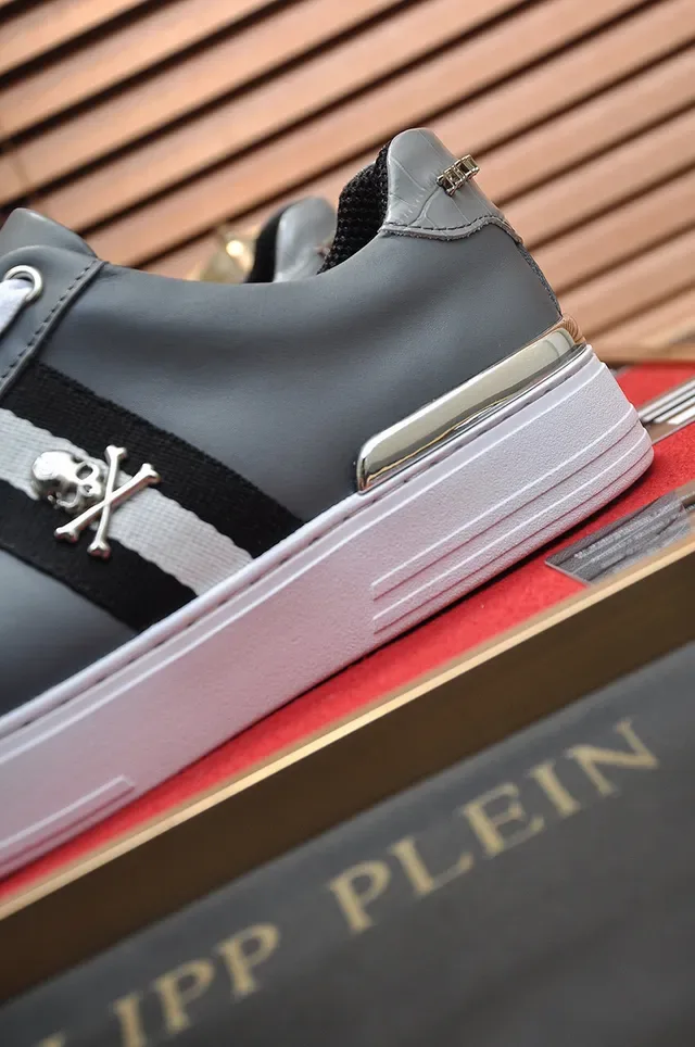 Philipp Plein Gray White Leather Upper Metallic Heel Tab Lifestyle Sneakers 2