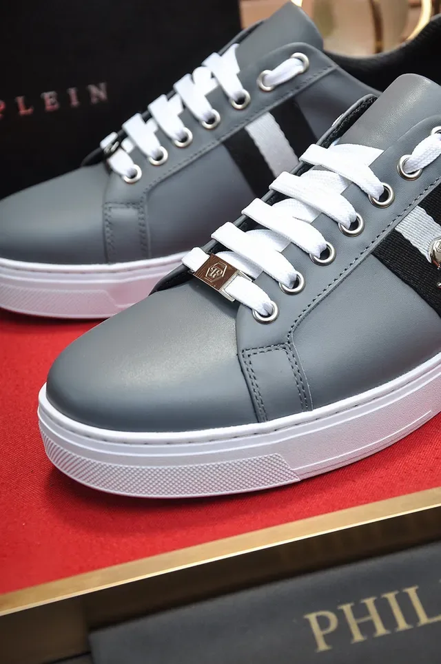 Philipp Plein Gray White Leather Upper Metallic Heel Tab Lifestyle Sneakers 3