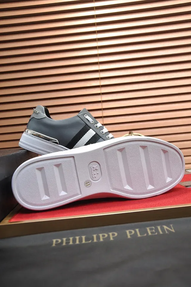 Philipp Plein Gray White Leather Upper Metallic Heel Tab Lifestyle Sneakers 4