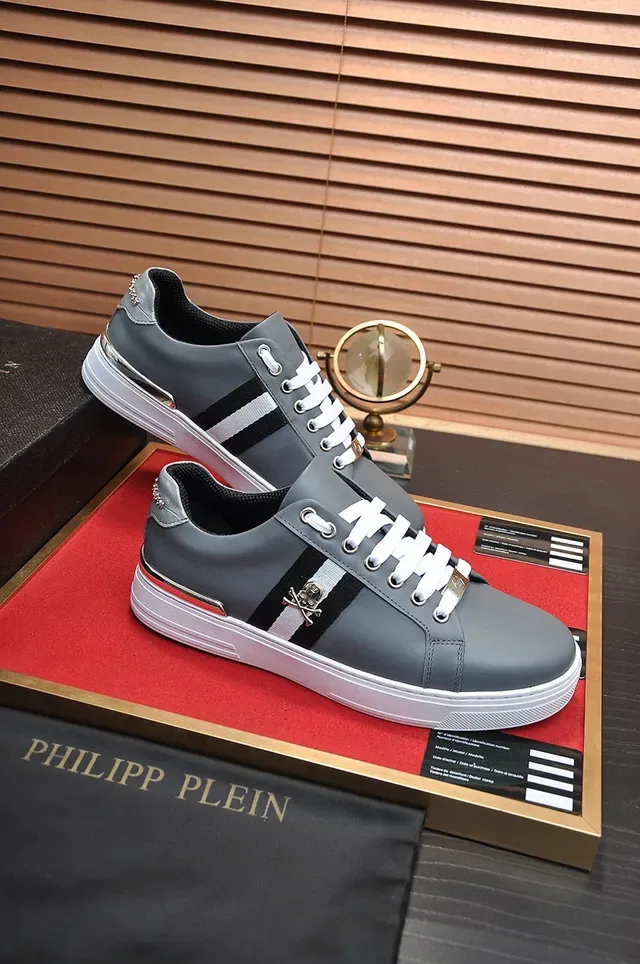 Philipp Plein Gray White Leather Upper Metallic Heel Tab Lifestyle Sneakers 5