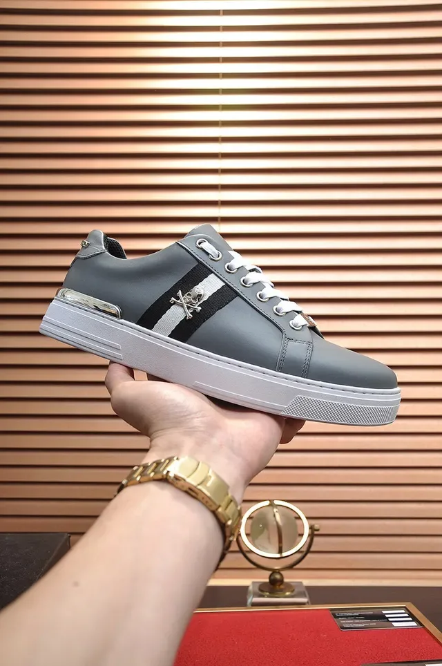 Philipp Plein Gray White Leather Upper Metallic Heel Tab Lifestyle Sneakers 7