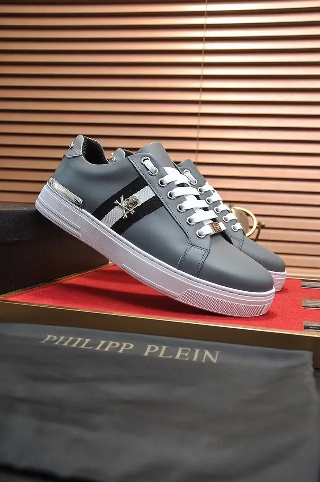 Philipp Plein Gray White Leather Upper Metallic Heel Tab Lifestyle Sneakers 8