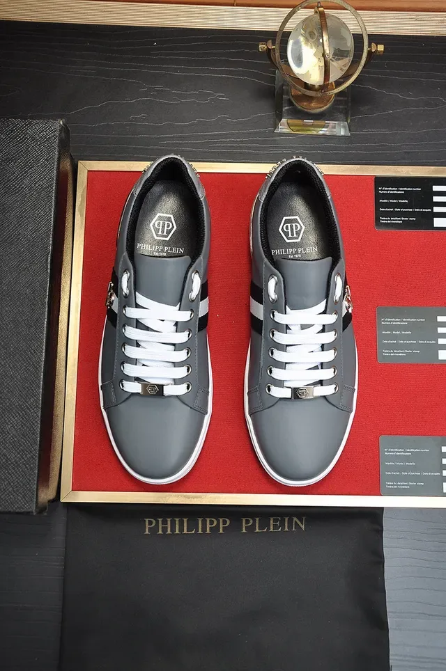 Philipp Plein Gray White Leather Upper Metallic Heel Tab Lifestyle Sneakers 9