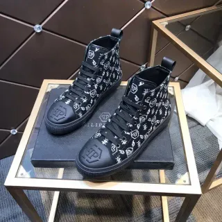 Philipp Plein हाई-टॉप मोनोग्राम प्रिंट ब्लैक लाइफस्टाइल स्नीकर