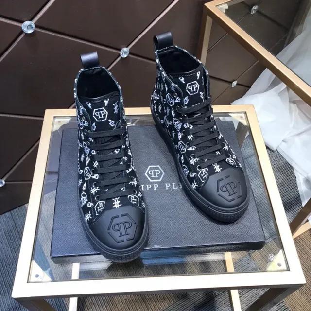 Philipp Plein হাই-টপ মোনোগ্রাম প্রিন্ট ব্ল্যাক লাইফস্টাইল স্নিকার 7