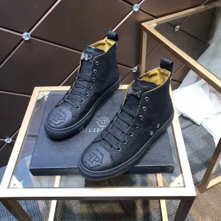 Philipp Plein High-Top Sneakers Black Beige Snake-Embossed Leather Lifestyle Sneakers