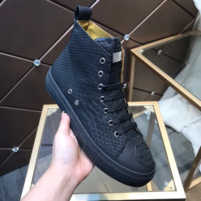 Philipp Plein حذاء رياضي أصلي أسود بيج جلد مطبوع ثعبان نمط حياة 2