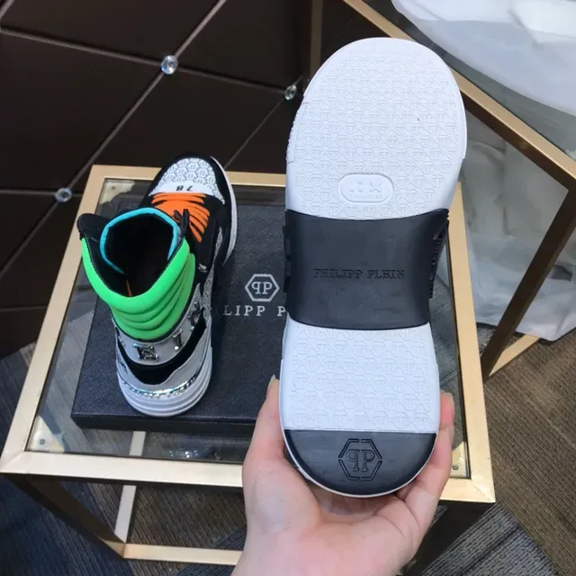 Philipp Plein Tênis de Cano Alto Preto Laranja Verde Padrão Hexagonal Lifestyle Tênis 5