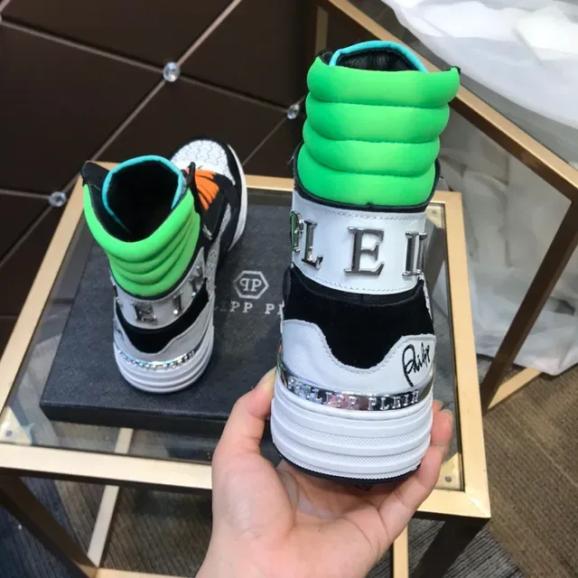 Philipp Plein Tênis de Cano Alto Preto Laranja Verde Padrão Hexagonal Lifestyle Tênis 6