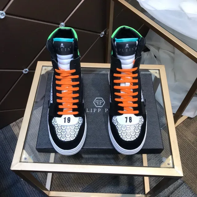 Philipp Plein Tênis de Cano Alto Preto Laranja Verde Padrão Hexagonal Lifestyle Tênis 9