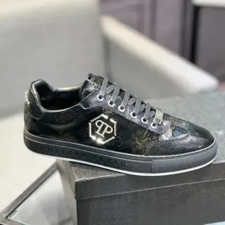 Philipp Plein लाइफस्टाइल स्नीकर काला गोल्ड टेक्स्चर्ड स्नेक्सकिन प्रभाव अपर फ्लोरल एम्ब्रॉयडरी लाइफस्टाइल स्नीकर
