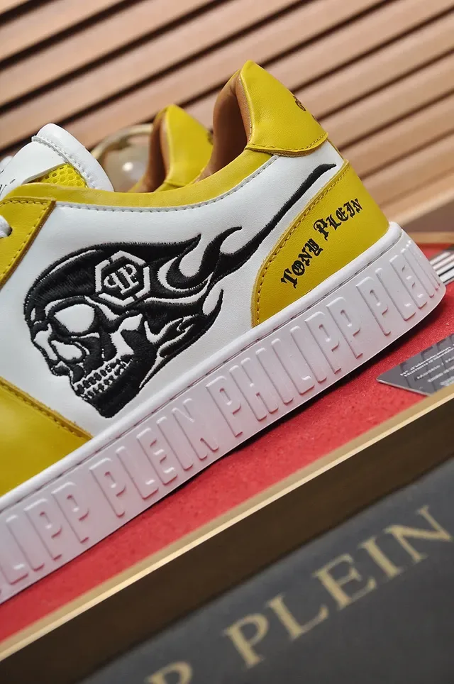 Philipp Plein Lifestyle Sneaker Amarelo Branco Low-Top Couro Superior Lifestyle Sneakers 2