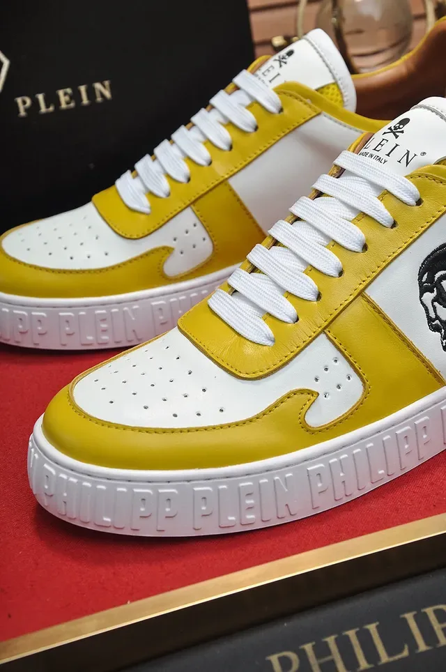 Philipp Plein Lifestyle Sneaker Amarelo Branco Low-Top Couro Superior Lifestyle Sneakers 3