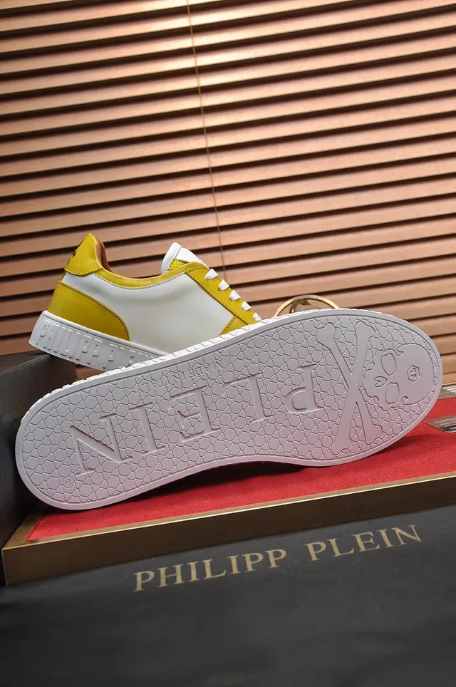 Philipp Plein Lifestyle Sneaker Amarelo Branco Low-Top Couro Superior Lifestyle Sneakers 4