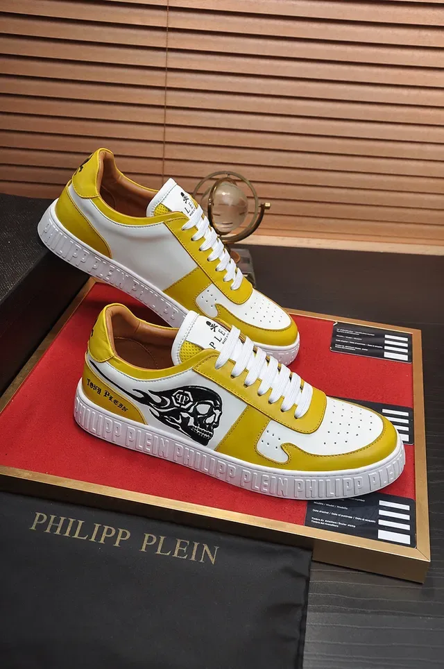 Philipp Plein Lifestyle Sneaker Amarelo Branco Low-Top Couro Superior Lifestyle Sneakers 5