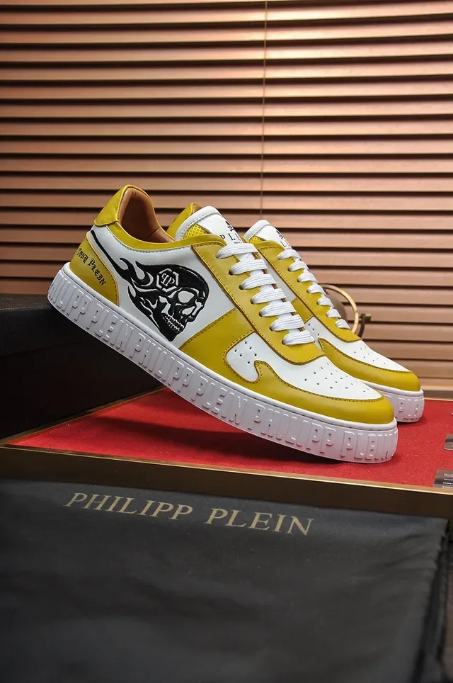 Philipp Plein Lifestyle Sneaker Amarelo Branco Low-Top Couro Superior Lifestyle Sneakers 8