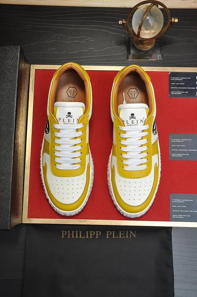 Philipp Plein Lifestyle Sneaker Amarelo Branco Low-Top Couro Superior Lifestyle Sneakers 9