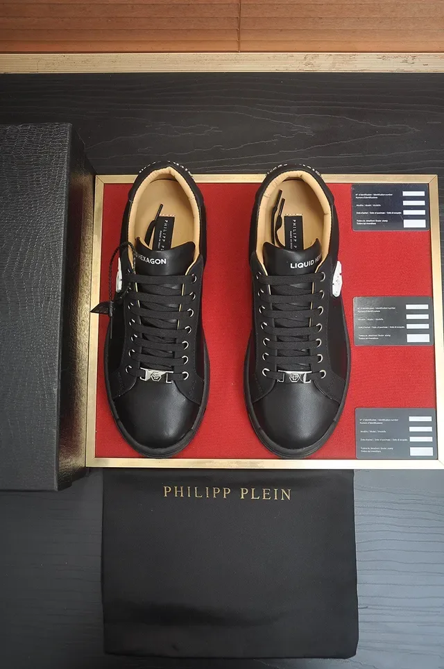 Philipp Plein তরল কালো বেইজ চামড়া উপরের হেক্সাগনাল PP লোগো প্যাচ লাইফস্টাইল স্নিকার 3
