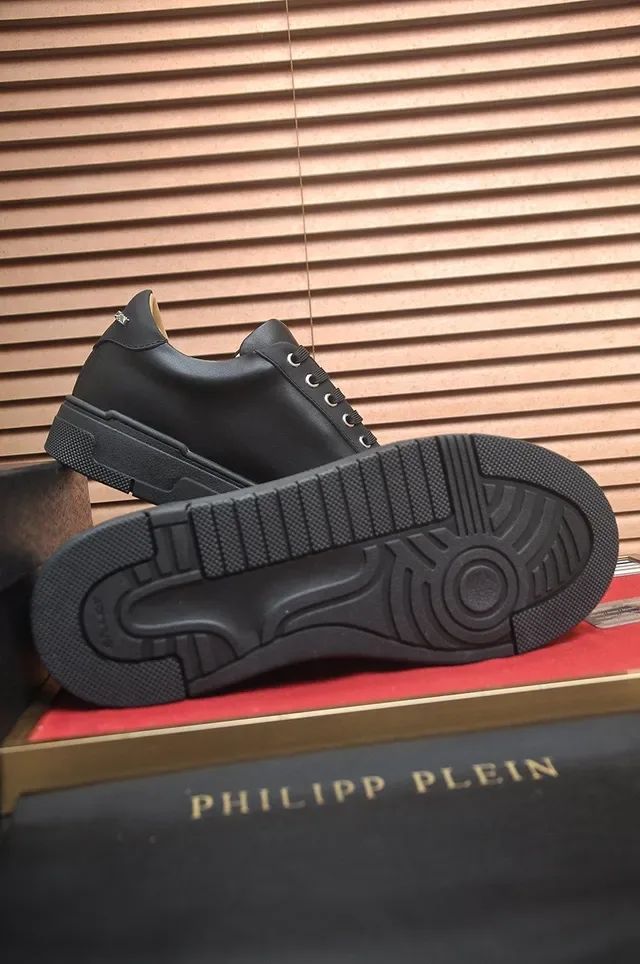 Philipp Plein তরল কালো বেইজ চামড়া উপরের হেক্সাগনাল PP লোগো প্যাচ লাইফস্টাইল স্নিকার 7