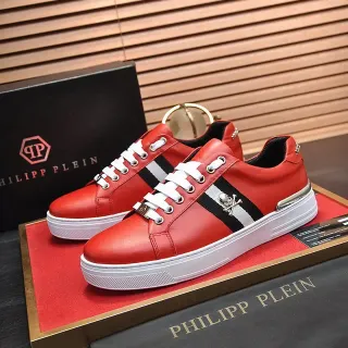 Philipp Plein लाल सफेद चमड़े की सोल लाइफस्टाइल स्नीकर