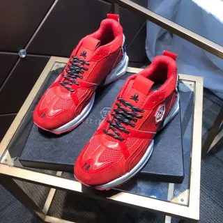 Philipp Plein Sport Red Black Sole Mesh And Synthetic Overlay Chunky Sneakers
