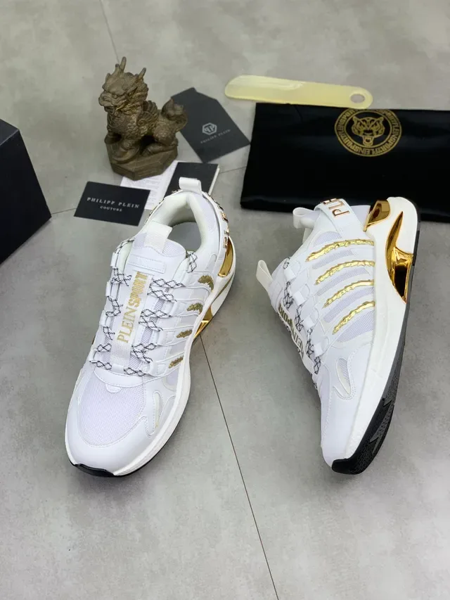 Philipp Plein Sport أحذية رياضية ستايل لايف ستايل أبيض وذهبي مدبب 3