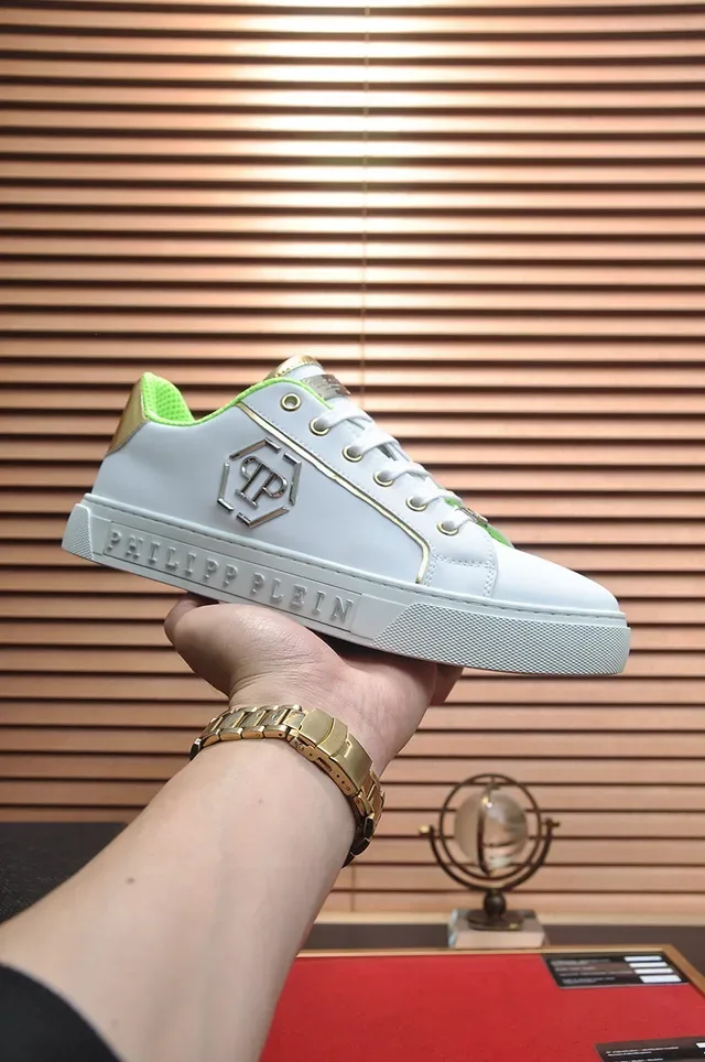 Philipp Plein Branco e Verde Neón Couro Lifestyle Sneakers 2