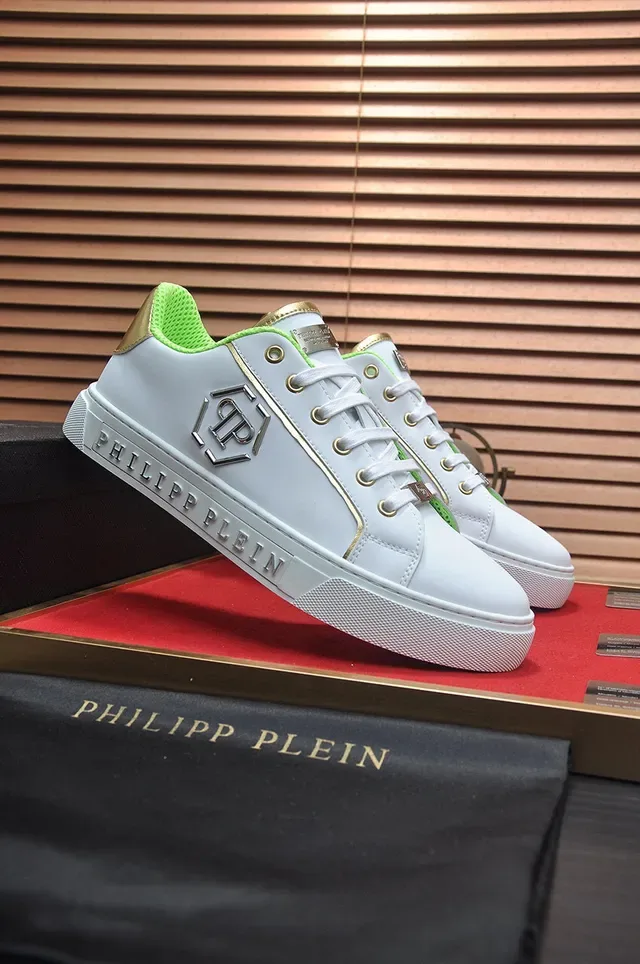 Philipp Plein Branco e Verde Neón Couro Lifestyle Sneakers 3