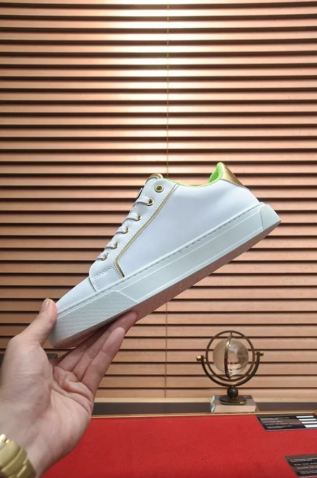 Philipp Plein Branco e Verde Neón Couro Lifestyle Sneakers 5