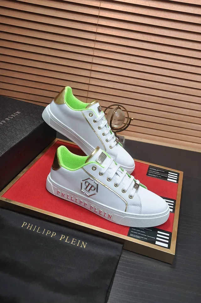 Philipp Plein Branco e Verde Neón Couro Lifestyle Sneakers 6