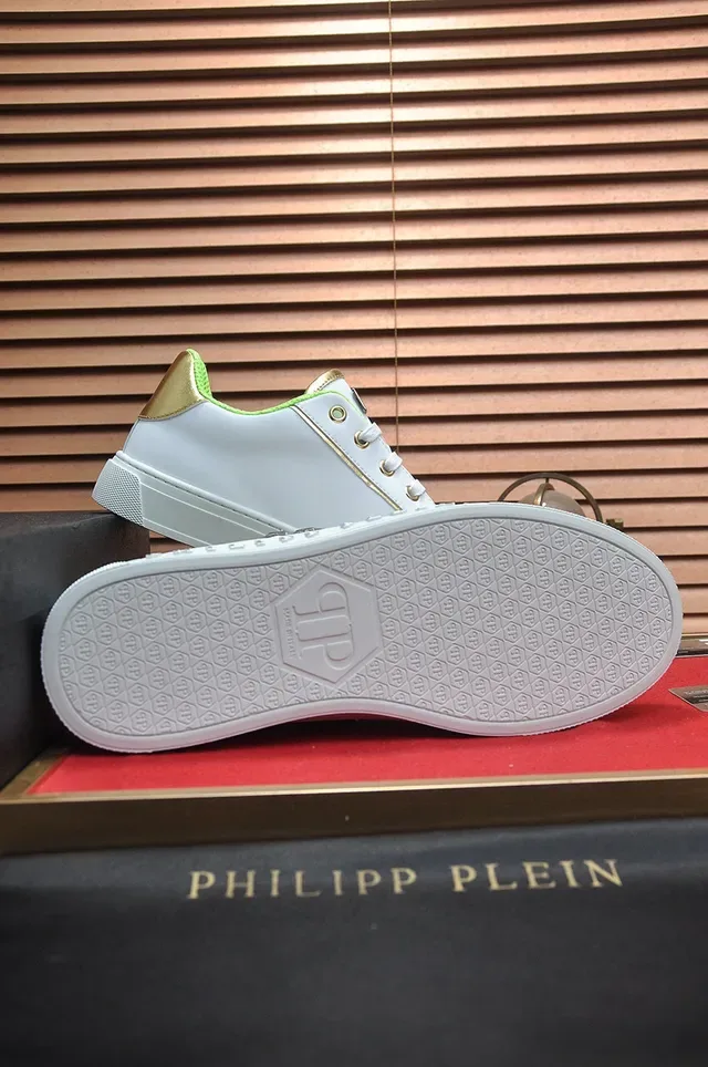 Philipp Plein Branco e Verde Neón Couro Lifestyle Sneakers 7